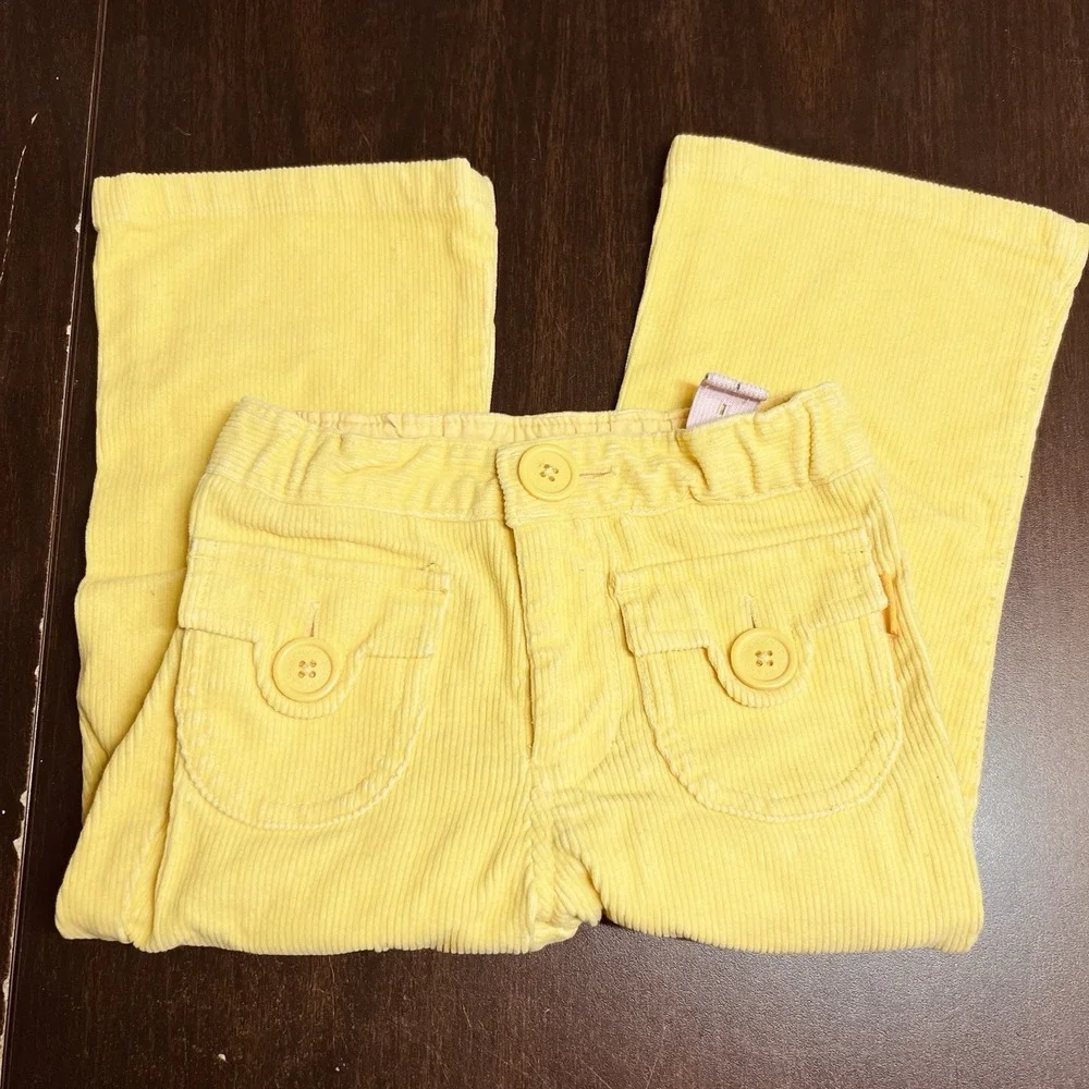 Vtg Gap Girls 2T Yellow Corduroy‎ Pants Button Flap Front Pockets Adjustable Y2K